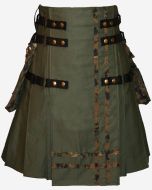 Army Green Cotton Kilt with Digital Camo Stripes -  