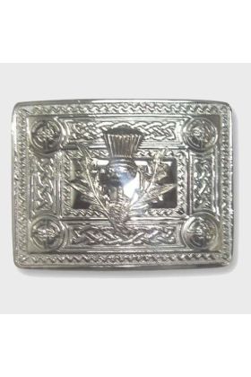 Kilt-Gürtelschnalle aus Silber mit verchromter Distel - Schottischer Kilt