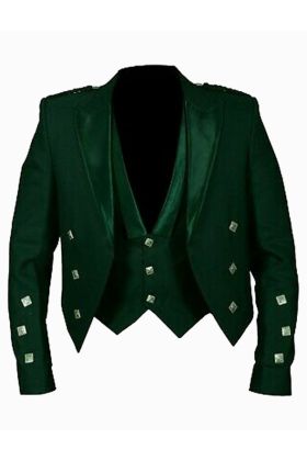 Prince Charlie Jacke Grün mit Löwen Zügellos - Schottisher Kilt
