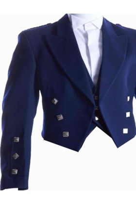 Prince Charlie Jacke mit 3 Knopf Weste Marineblau - Schottisher Kilt