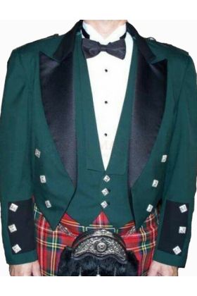 Grüne Prince Charlie Jacke mit Weste Custom Irish Kilt Jacke - Schottisher Kilt