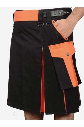 Schwarzer Und Oranger Hybrid Kilt - Schottisher Kilt