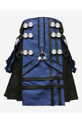 Schwarzes Canvas Cargo Blue Front Mit Abnehmbaren Taschen - Schottisher Kilt