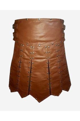 Brauner Gladiator-Utility-Kilt aus Leder für Herren - Schottisher Kilt