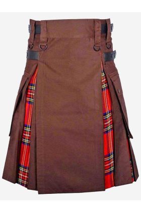 Royal Brown Stewart Tartan Hybrid Kilt -  Schottisher Kilt