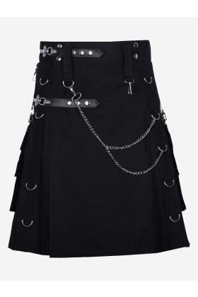 Schwarzer Utility Kilt aus Baumwolle im Gothic Stil - Schottisher Kilt