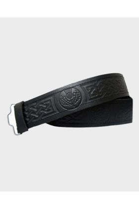 Kiltgürtel aus schwarzem Distel-Leder | Schottischer Kilt