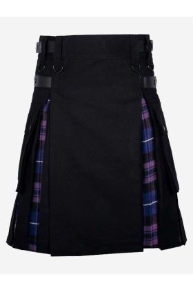 Schwarzer Baumwoll Und Pride Of Scotland Tartan Hybrid Kilt - Schottisher Kilt