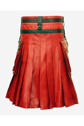 Roter & Schwarzer Leder Mode Kilt - Schottisher Kilt