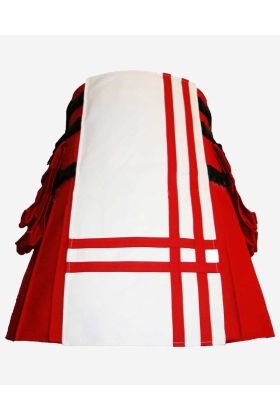 Rot-weißer Hybrid-Kult mit doppeltem Kreuzdetail - Scot Kilt Store