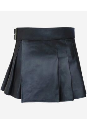 Moderner Mini Kilt Aus schwarzem Leder Für Damen - Schottisher Kilt 