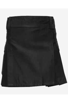 Schwarzer Utility-Kilt für Damen mit Cargotaschen - Schottisher Kilt