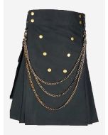 Moderner Warrior Black Fashion Kilt mit silbernen Ketten - Schottisher Kilt