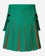 Grün-orangefarbener Kilt mit Taschen und Cargo-Funktionen - Schottisher Kilt