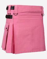 Rosafarbener Utility-Kilt für Damen mit verstellbaren Lederriemen - Schottisher Kilt
